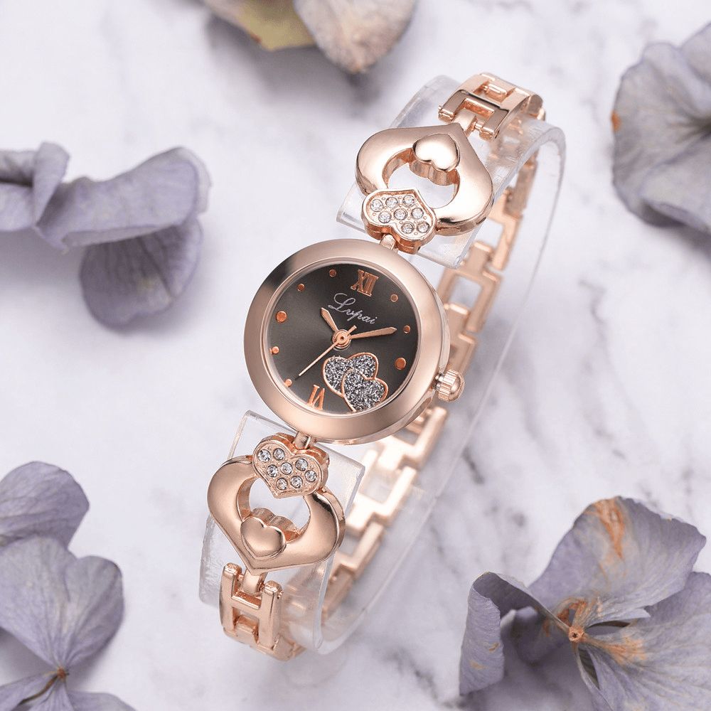 Lvpai P827 Crystal Love Heart Gift Dames Polshorloge Volledig Stalen Casual Stijl Quartz Horloges