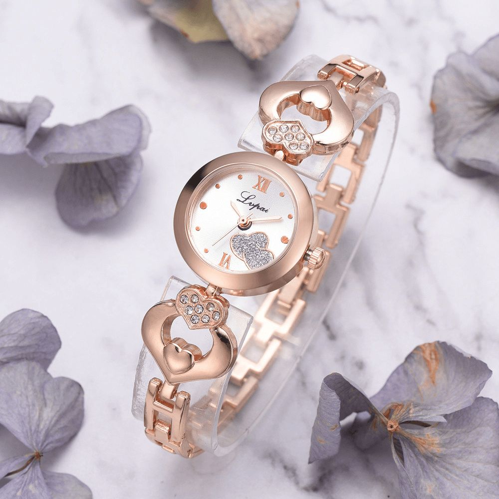 Lvpai P827 Crystal Love Heart Gift Dames Polshorloge Volledig Stalen Casual Stijl Quartz Horloges