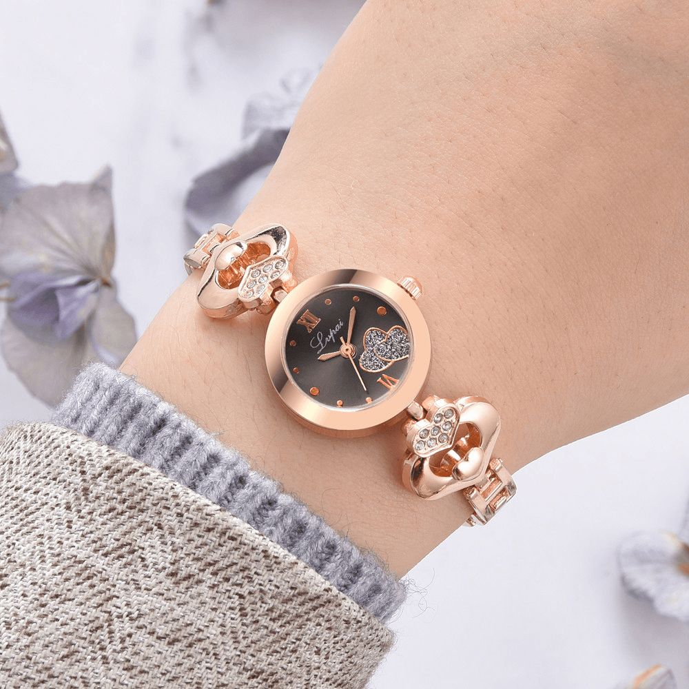 Lvpai P827 Crystal Love Heart Gift Dames Polshorloge Volledig Stalen Casual Stijl Quartz Horloges