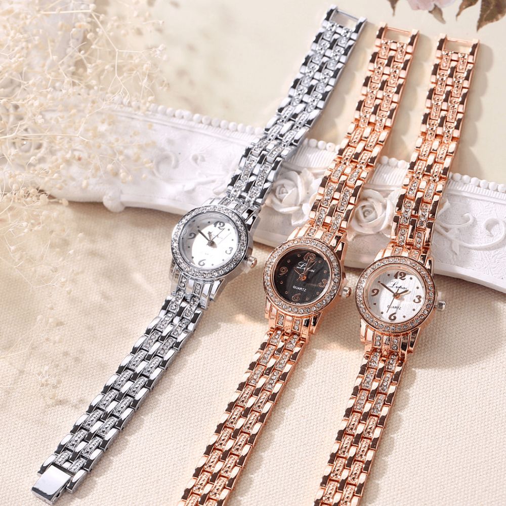 Lvpai Xr1671-1 Diamond Dress Dames Polshorloge Volledig Staal Elegant Design Quartz Horloge