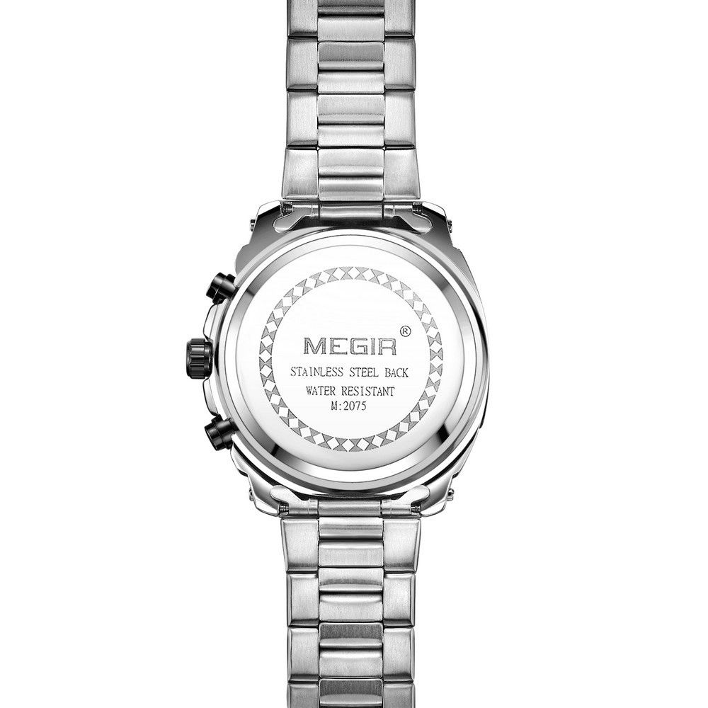 Megir 2075 Zakelijke Stijl Chronograaf Lichtgevende Datumweergave Armband Gesp Stalen Heren Quartz Horloge