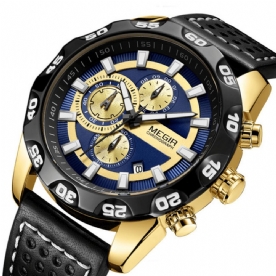 Megir 2096 Luxe Sportstijl Chronograaf Waterdicht Multifunctioneel Quartz Horloge Heren Polshorloge