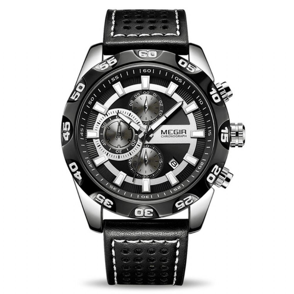 Megir 2096 Luxe Sportstijl Chronograaf Waterdicht Multifunctioneel Quartz Horloge Heren Polshorloge