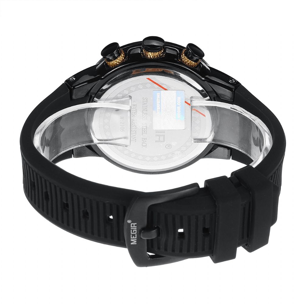 Megir 2106 Lichtgevende Wijzerplaat Kalender Chronograaf Siliconen Band Heren Waterdicht Sport Quartz Horloge