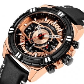 Megir 2118 Sportstijl Complete Kalender Chronograaf Waterdicht Lederen Quartz Horloge Heren Polshorloge