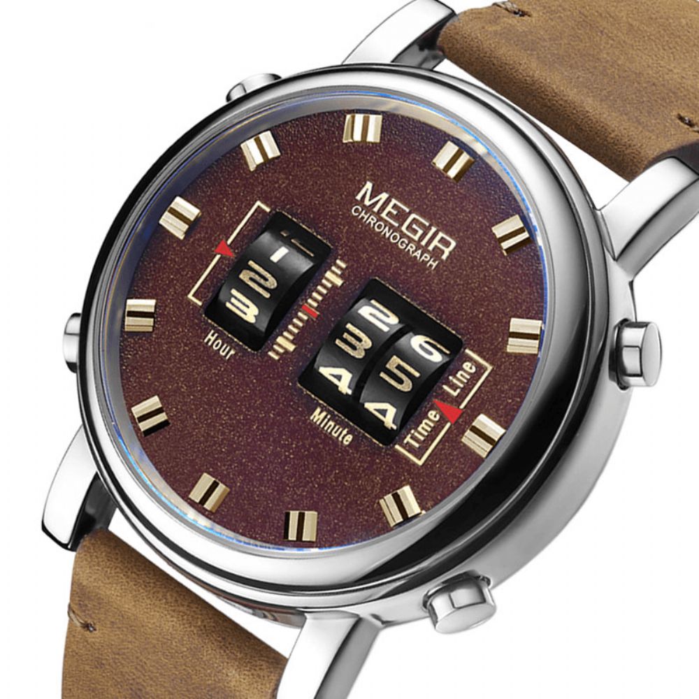 Megir 2137 Zakelijke Stijl Lederen Band Heren Polshorloge Uniek Design Quartz Horloges