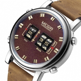 Megir 2137 Zakelijke Stijl Lederen Band Heren Polshorloge Uniek Design Quartz Horloges