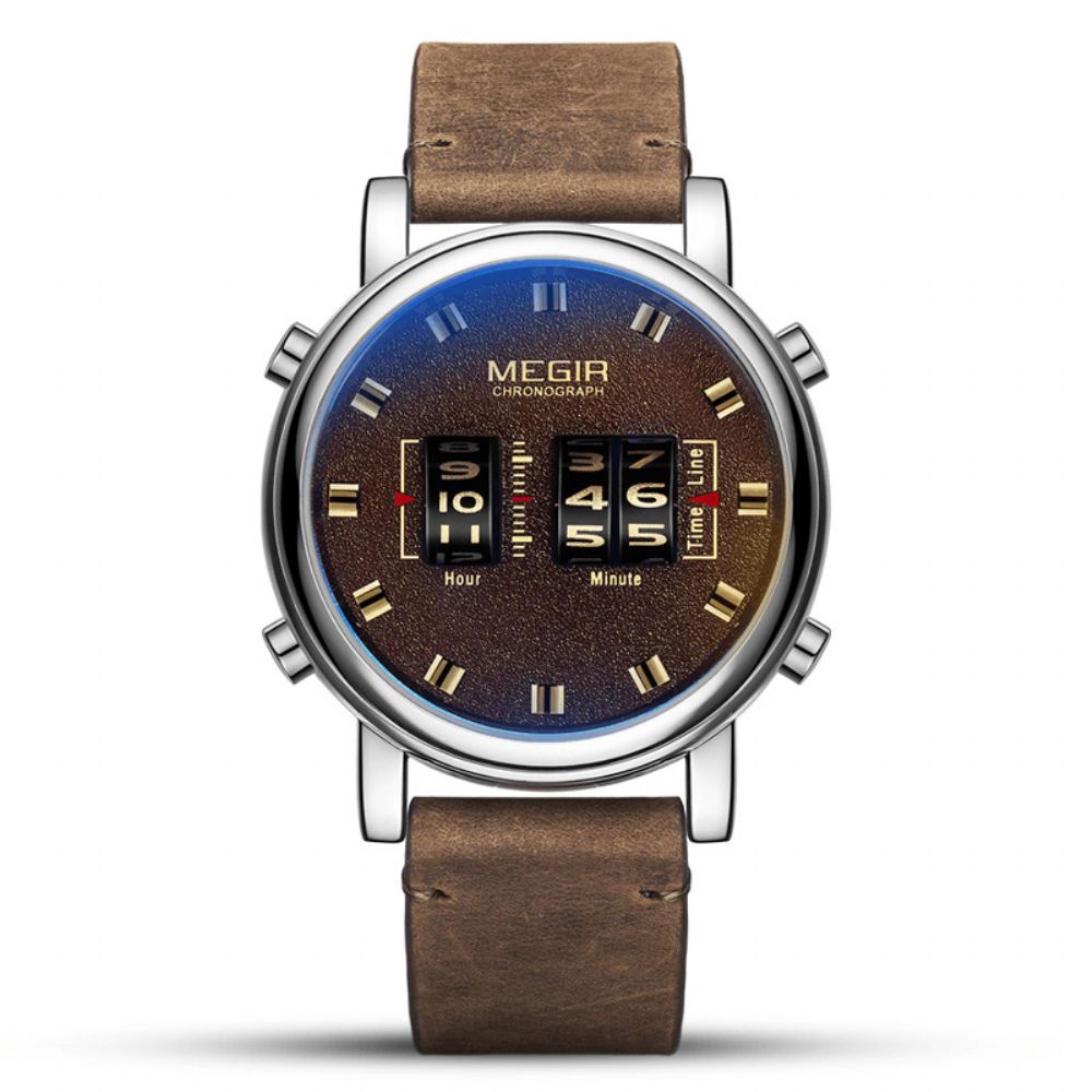 Megir 2137 Zakelijke Stijl Lederen Band Heren Polshorloge Uniek Design Quartz Horloges