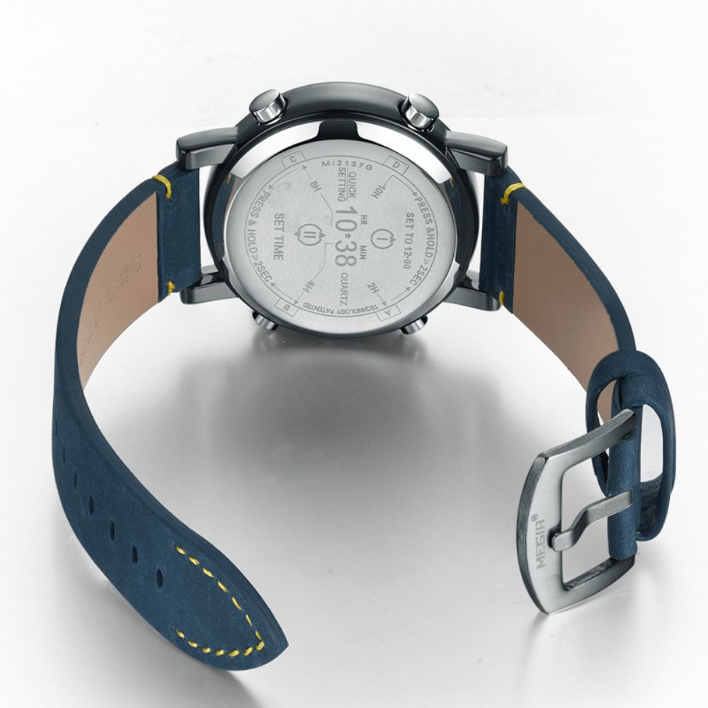 Megir 2137 Zakelijke Stijl Lederen Band Heren Polshorloge Uniek Design Quartz Horloges