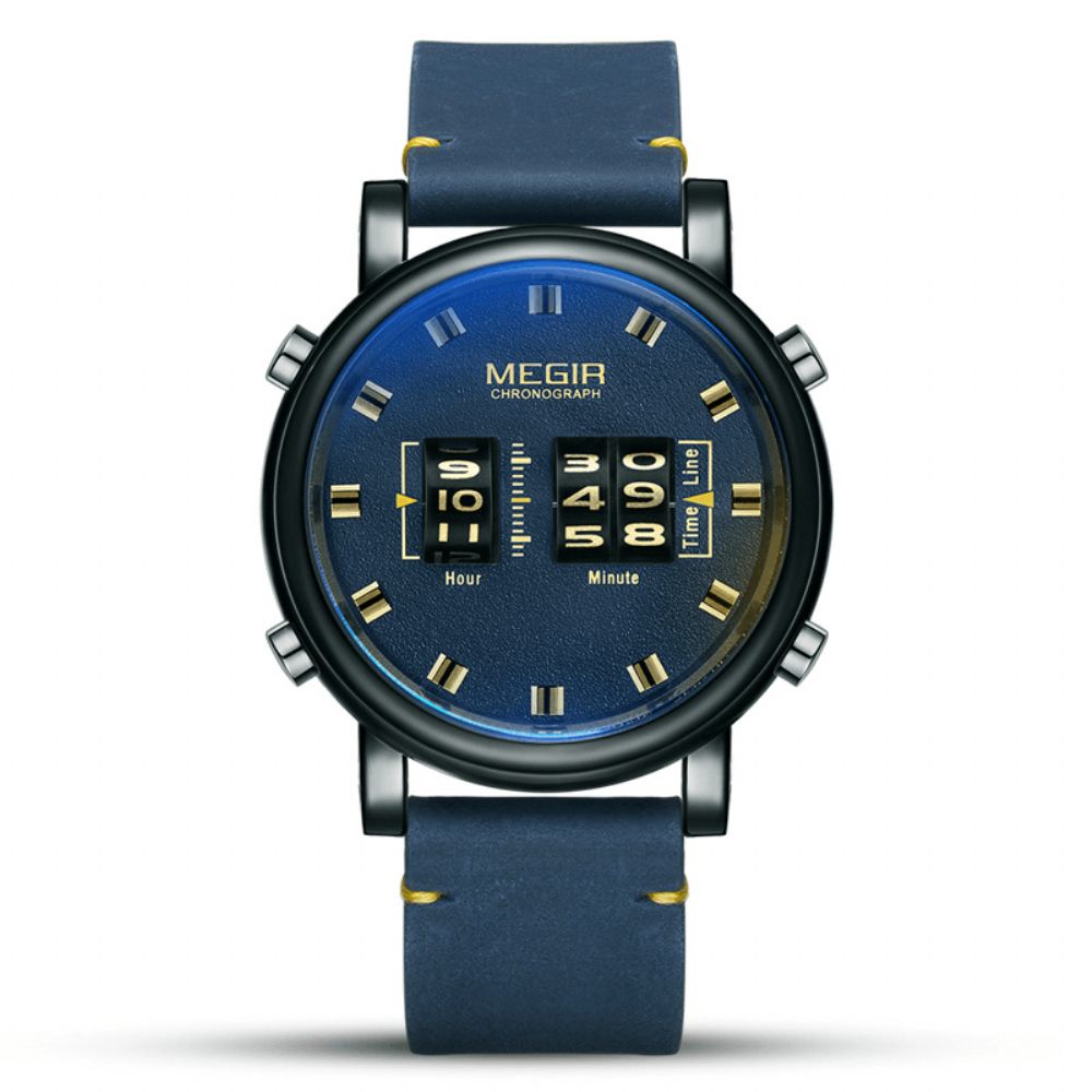 Megir 2137 Zakelijke Stijl Lederen Band Heren Polshorloge Uniek Design Quartz Horloges