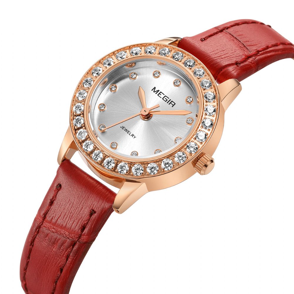 Megir 4205 Elegant Design Dames Polshorloge Echt Lederen Band Quartz Horloge