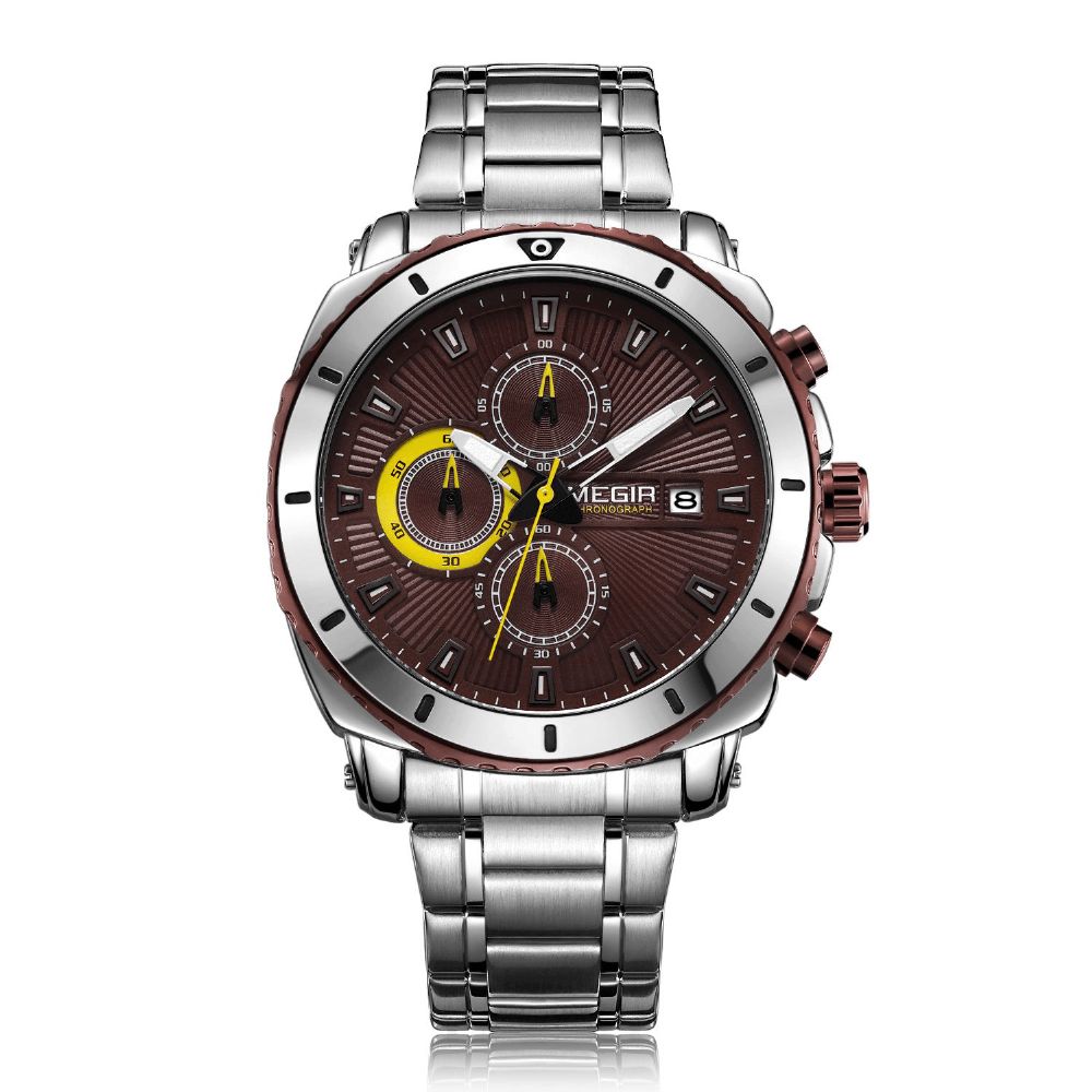 Megir Ms2075G Zakelijke Multifunctionele Kalender Chronograaf Lichtgevende Heren Waterdichte Roestvrijstalen Band Quartz Horloge