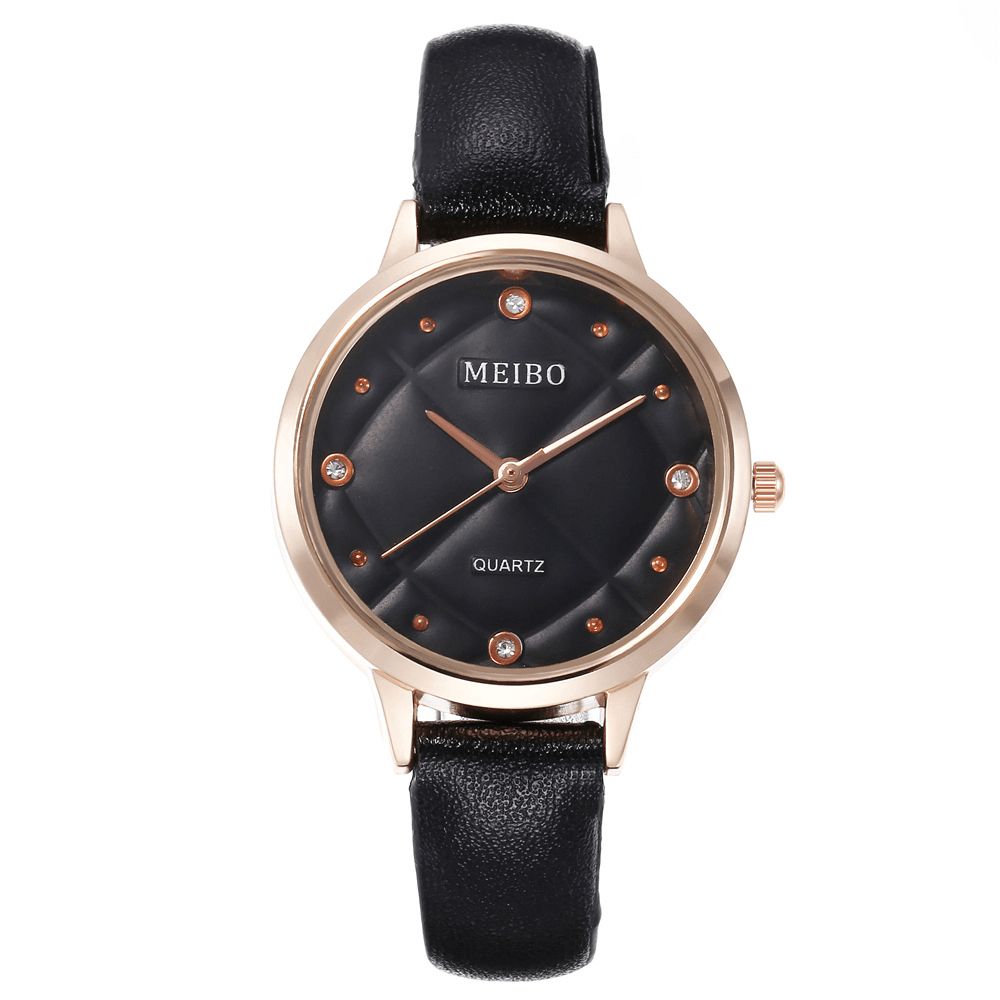 Meibo Casual Stijl Dames Polshorloge Lederen Band Kristal Quartz Horloges