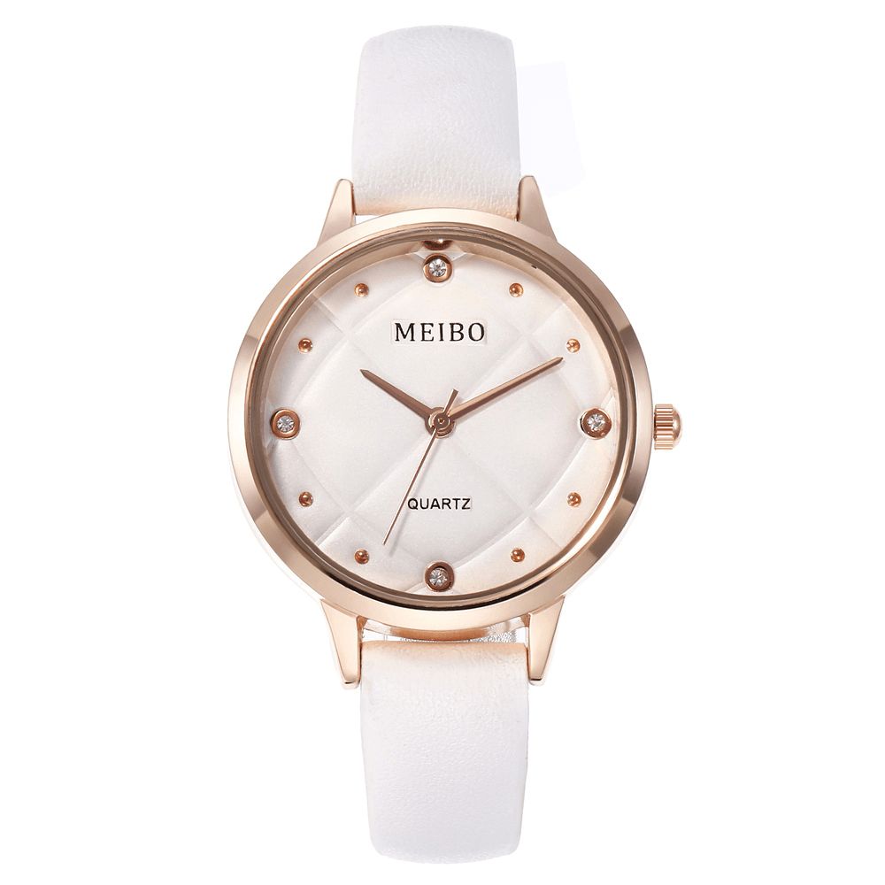 Meibo Casual Stijl Dames Polshorloge Lederen Band Kristal Quartz Horloges