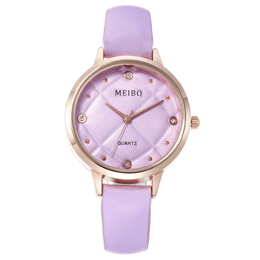 Meibo Casual Stijl Dames Polshorloge Lederen Band Kristal Quartz Horloges