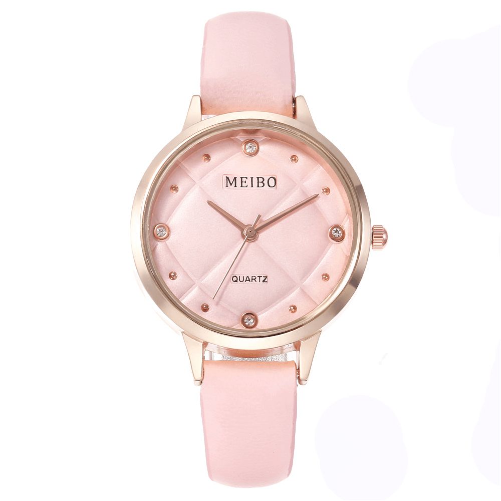 Meibo Casual Stijl Dames Polshorloge Lederen Band Kristal Quartz Horloges