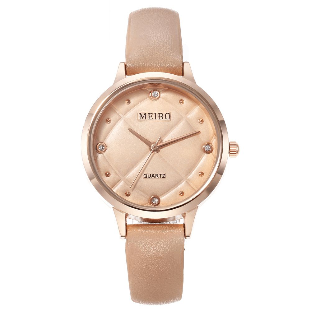 Meibo Casual Stijl Dames Polshorloge Lederen Band Kristal Quartz Horloges