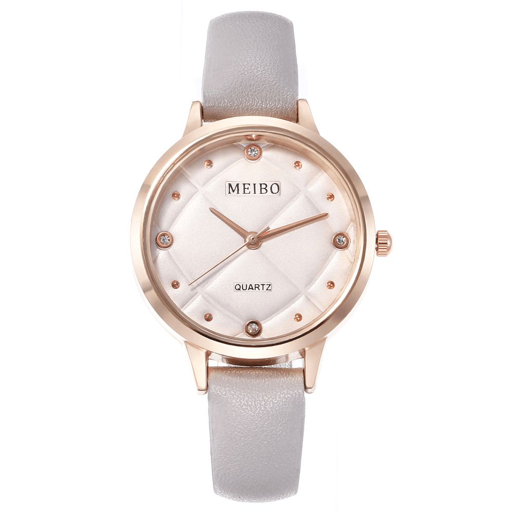 Meibo Casual Stijl Dames Polshorloge Lederen Band Kristal Quartz Horloges