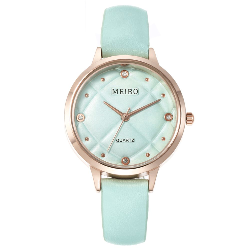 Meibo Casual Stijl Dames Polshorloge Lederen Band Kristal Quartz Horloges