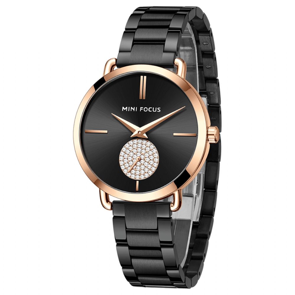 Mini Focus 0222L Casual Stijl Crystal Little Dial Dames Polshorloge Waterdicht Volledig Stalen Quartz Horloge