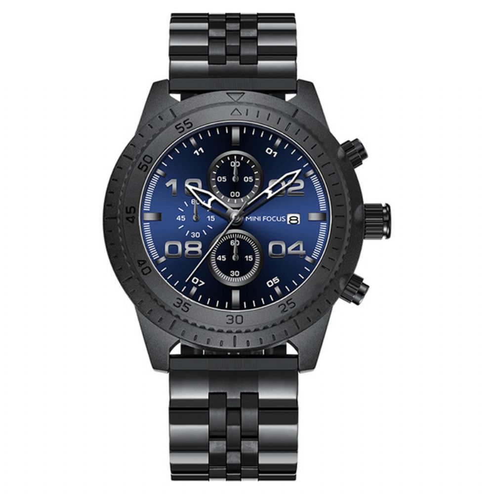 Mini Focus 0230G Mode Herenhorloge Waterdicht Chronograaf Multifunctioneel Roestvrij Stalen Band Quartz Horloge