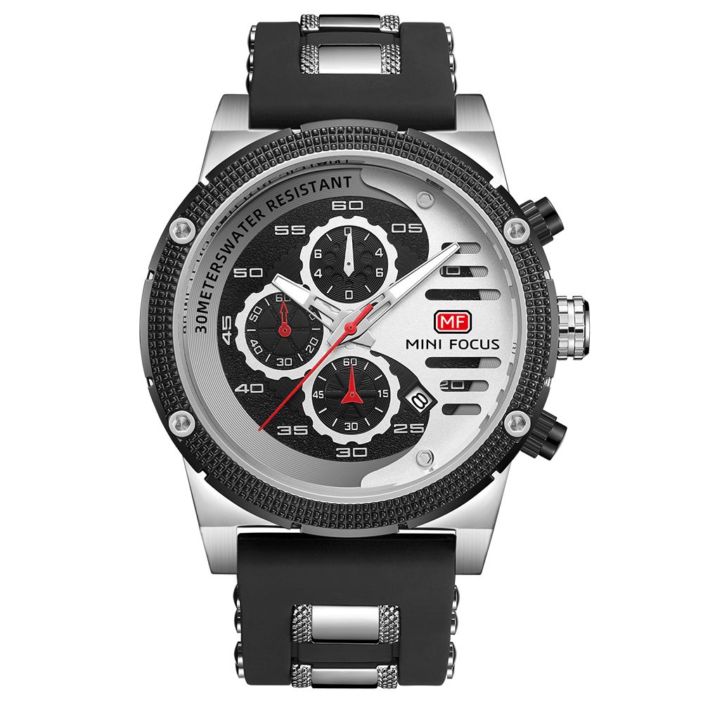 Mini Focus 0246G Sport Casual Stijl Hollow Ontwerp Kleine Kalender Wijzerplaat Lichtgevende Pointer Waterdicht Mannen Polshorloge Quartz Horloge