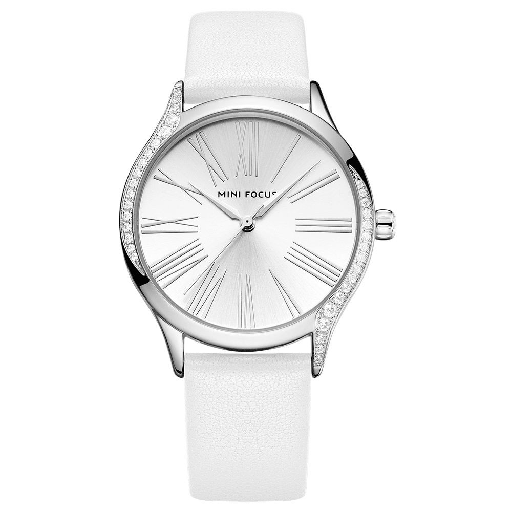 Mini Focus 0259L Casual Stijl Glanzend Dames Polshorloge Echt Lederen Band Quartz Horloge