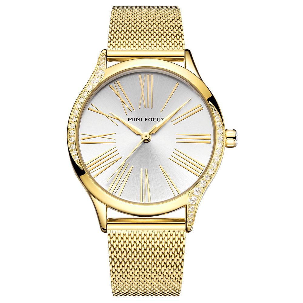 Mini Focus 0259L Casual Stijl Kristal Dames Polshorloge Roestvrij Stalen Band Quartz Horloge