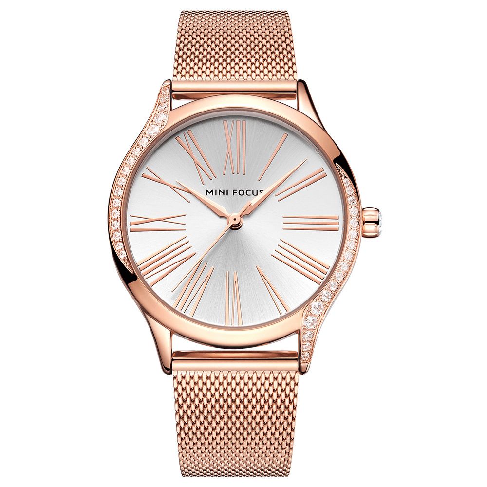 Mini Focus 0259L Casual Stijl Kristal Dames Polshorloge Roestvrij Stalen Band Quartz Horloge