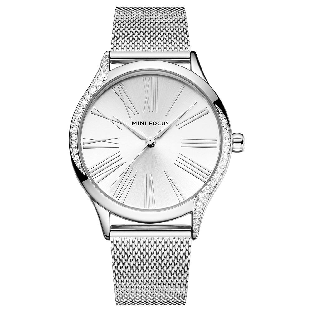 Mini Focus 0259L Casual Stijl Kristal Dames Polshorloge Roestvrij Stalen Band Quartz Horloge