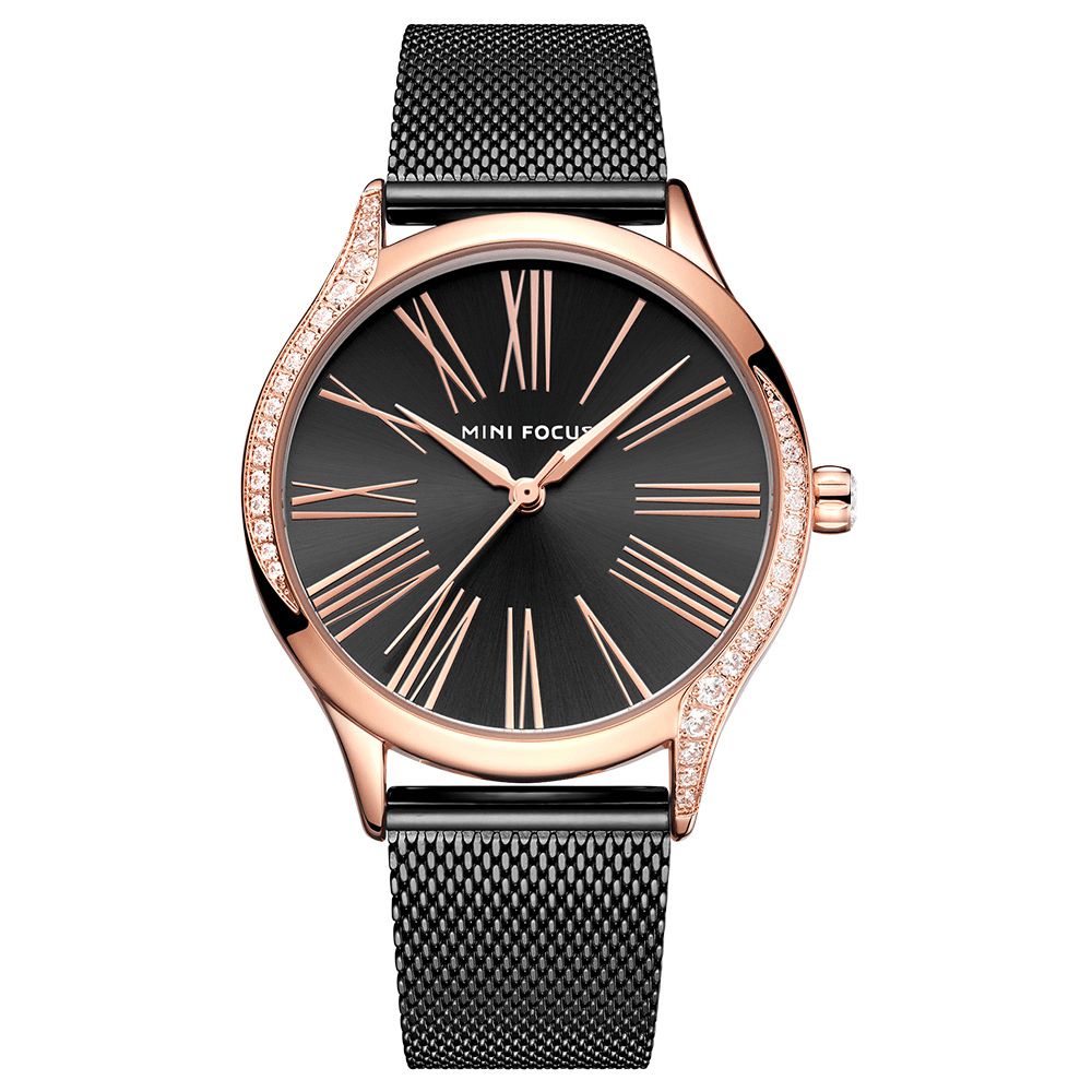 Mini Focus 0259L Casual Stijl Kristal Dames Polshorloge Roestvrij Stalen Band Quartz Horloge