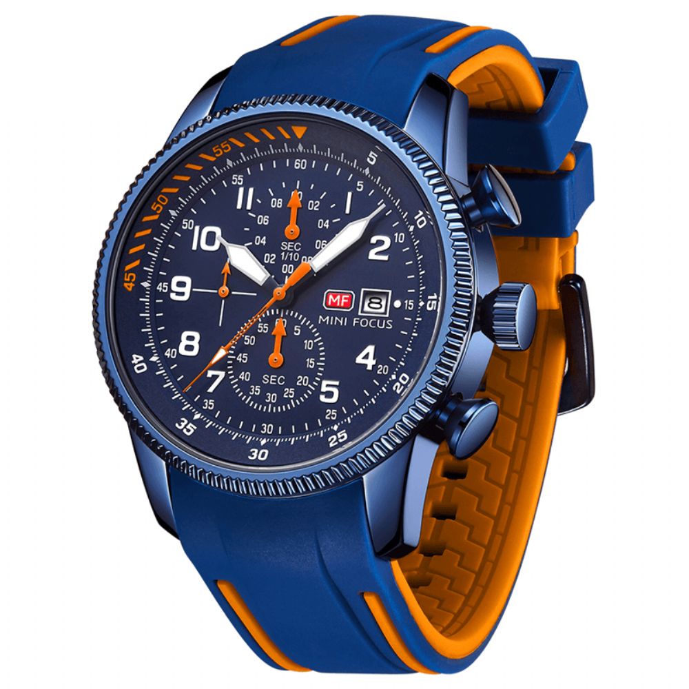 Mini Focus 0379G Sport Herenhorloge Lichtgevende Datumweergave Chronograaf Multifunctioneel Waterdicht Mode Quartz Horloge