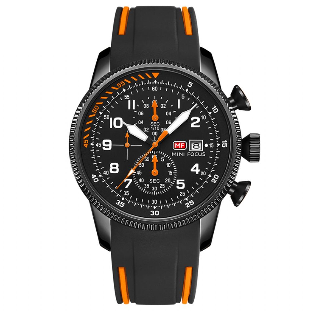 Mini Focus 0379G Sport Herenhorloge Lichtgevende Datumweergave Chronograaf Multifunctioneel Waterdicht Mode Quartz Horloge