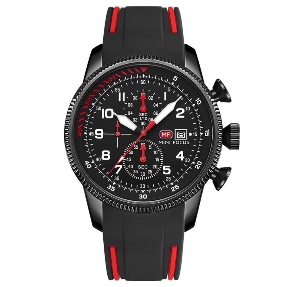 Mini Focus 0379G Sport Herenhorloge Lichtgevende Datumweergave Chronograaf Multifunctioneel Waterdicht Mode Quartz Horloge