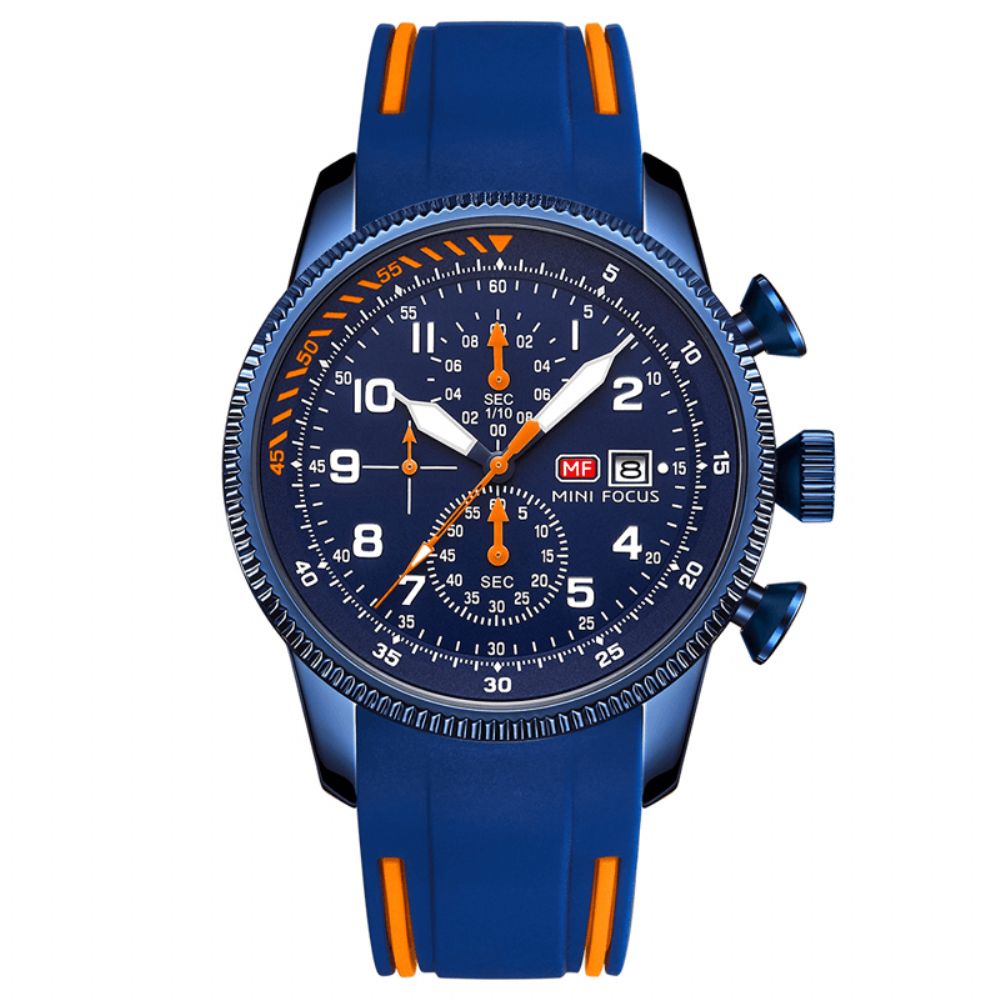 Mini Focus 0379G Sport Herenhorloge Lichtgevende Datumweergave Chronograaf Multifunctioneel Waterdicht Mode Quartz Horloge