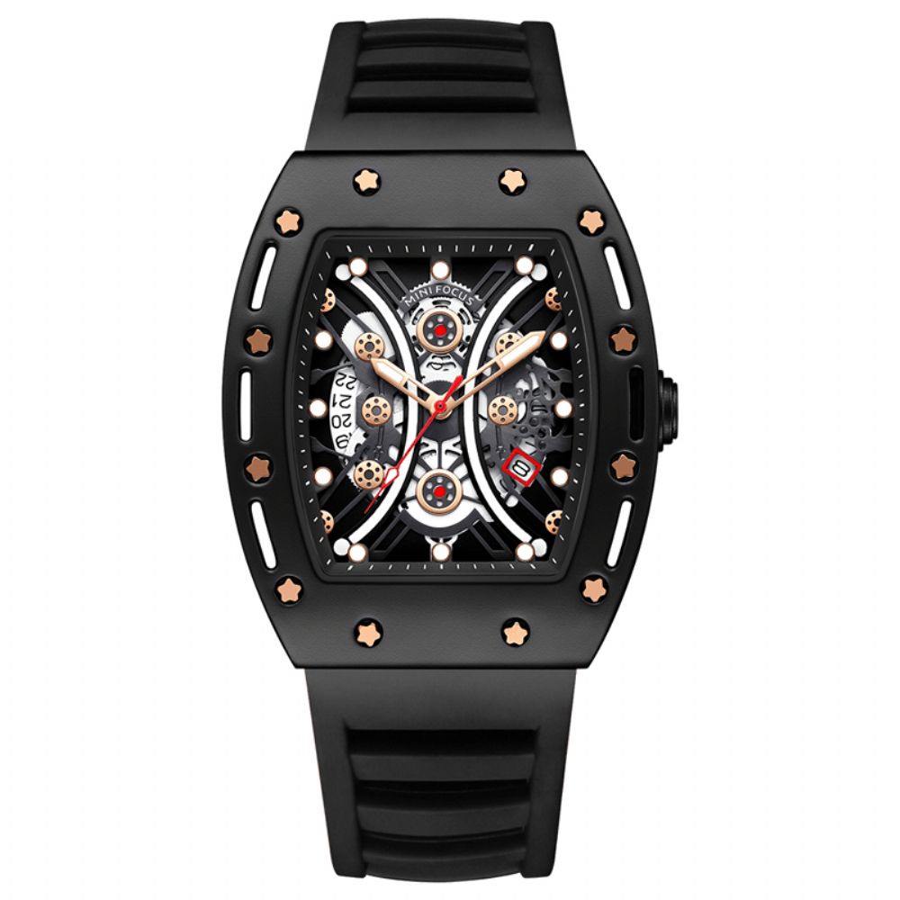 Mini Focus 0420G Casual Sport 3D Uitgeholde Lichtgevende Wijzerplaat 3Atm Waterdicht Heren Polshorloge Quartz Horloge