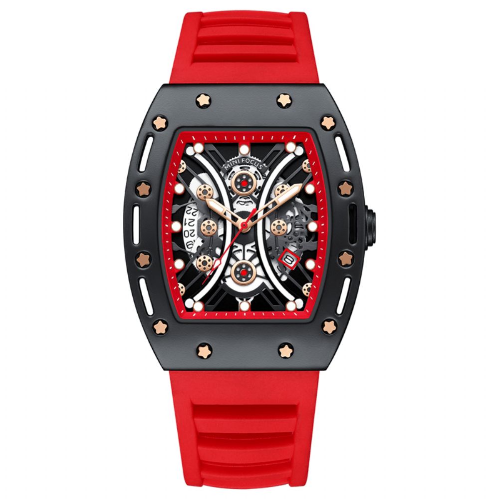 Mini Focus 0420G Casual Sport 3D Uitgeholde Lichtgevende Wijzerplaat 3Atm Waterdicht Heren Polshorloge Quartz Horloge