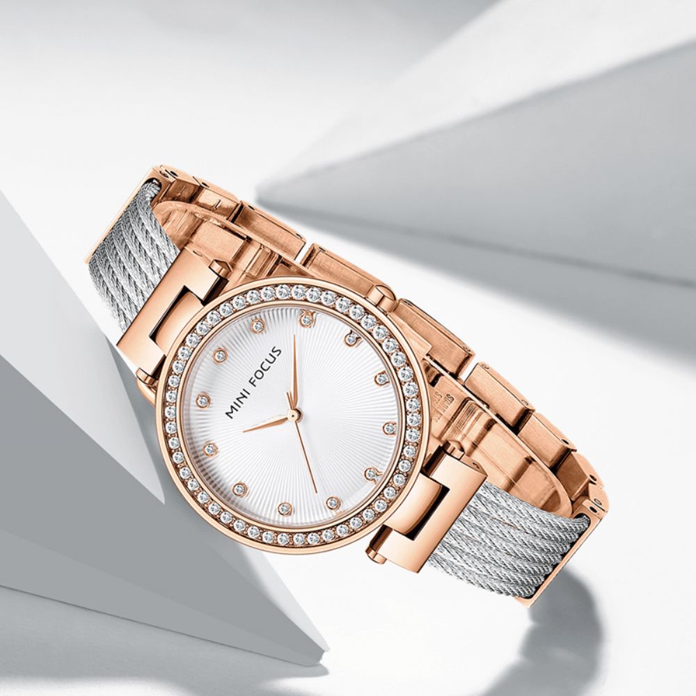 Mini Focus 0423L Elegante Steentjes Decoratie Dial 3Atm Waterdicht Dames Polshorloge Quartz Horloge