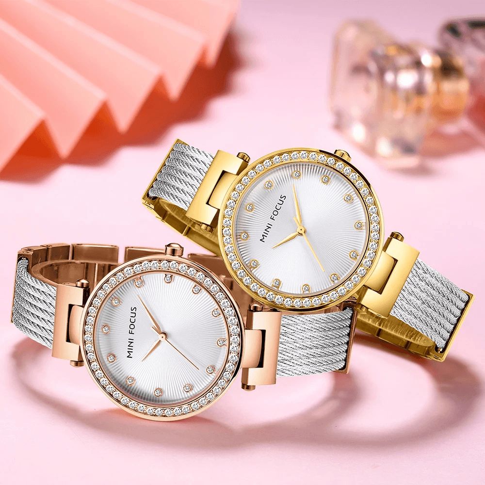 Mini Focus 0423L Elegante Steentjes Decoratie Dial 3Atm Waterdicht Dames Polshorloge Quartz Horloge