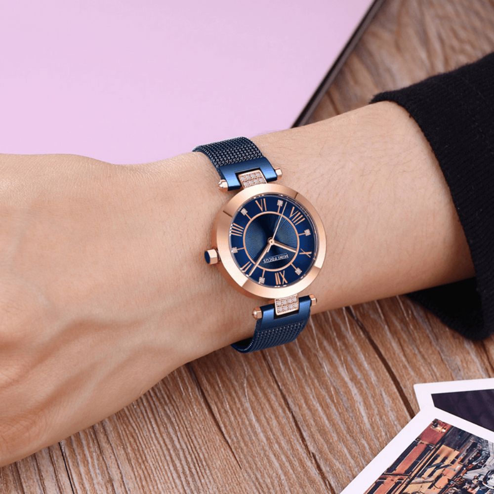 Mini Focus Mf0215L Casual Rome Number Design Waterproof Mesh Steel Quartz Horloge Dameshorloge