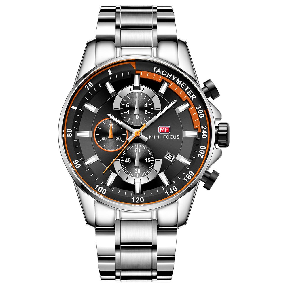 Mini Focus Mf0218G Datumweergave Herenhorloge Werkende Kleine Wijzerplaat Volledig Stalen Quartzhorloge