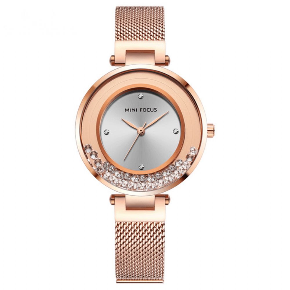 Mini Focus Mf0254L Ultradunne Mesh Band Kristal Elegant Dameshorloge Quartz Horloge