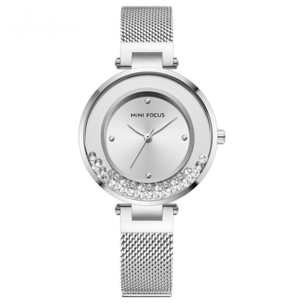 Mini Focus Mf0254L Ultradunne Mesh Band Kristal Elegant Dameshorloge Quartz Horloge