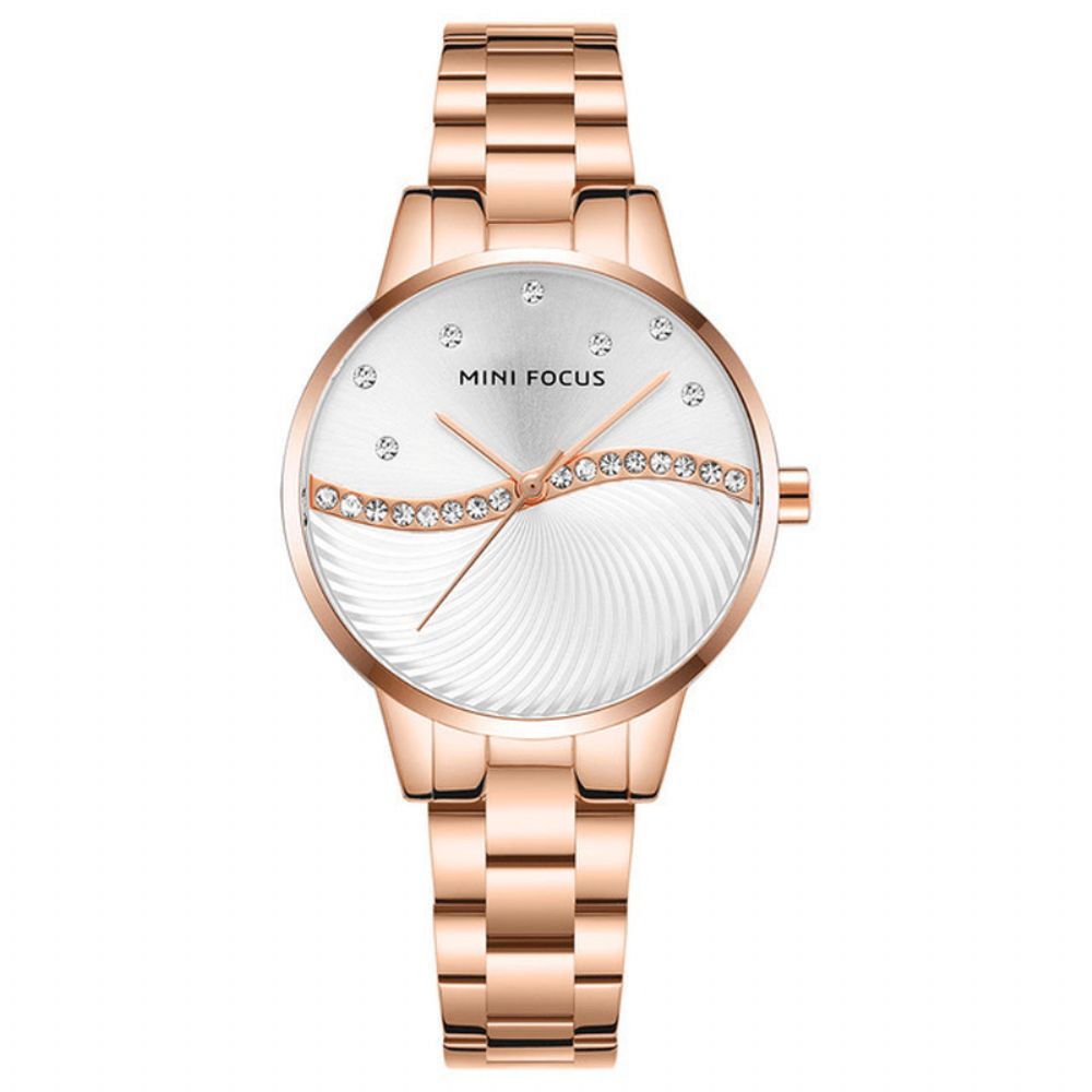 Mini Focus Mf0263L Simple Deign Elegant Crystal Dames Polshorloge Roestvrij Staal Quartz Horloge