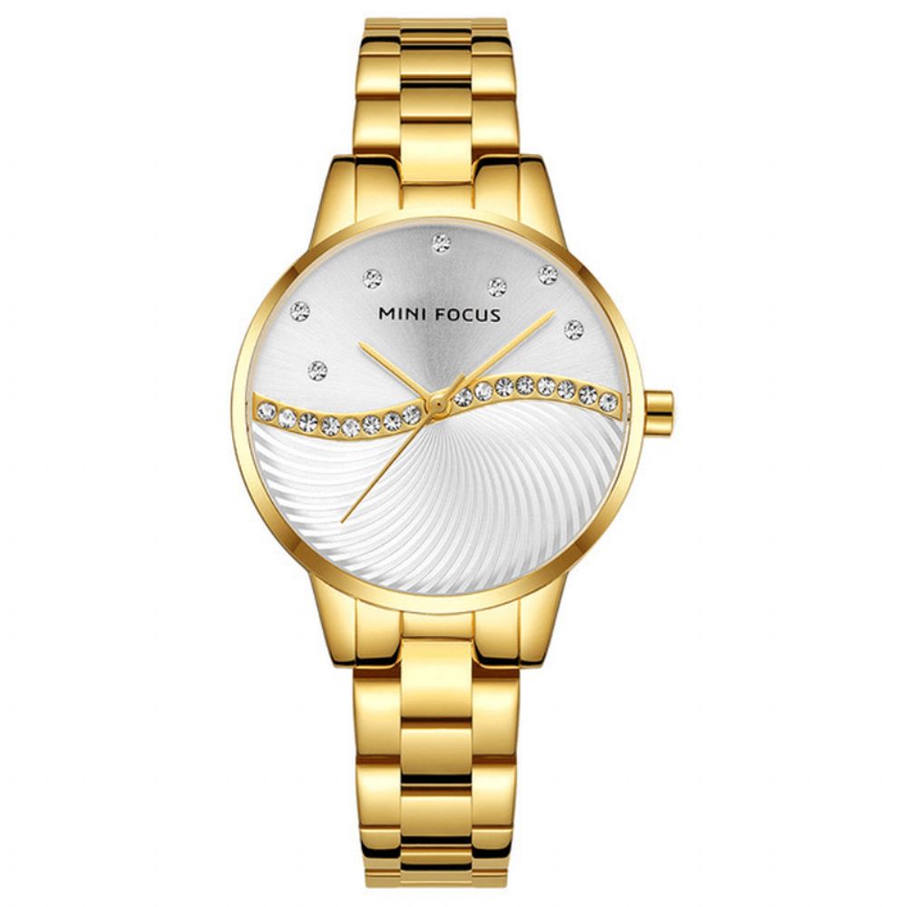 Mini Focus Mf0263L Simple Deign Elegant Crystal Dames Polshorloge Roestvrij Staal Quartz Horloge