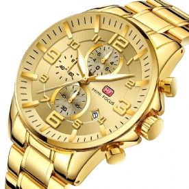 Mini Focus Mf0278G Royal Golden Roestvrij Staal Chronograaf Zakelijk Quartz Horloge Heren Polshorloge