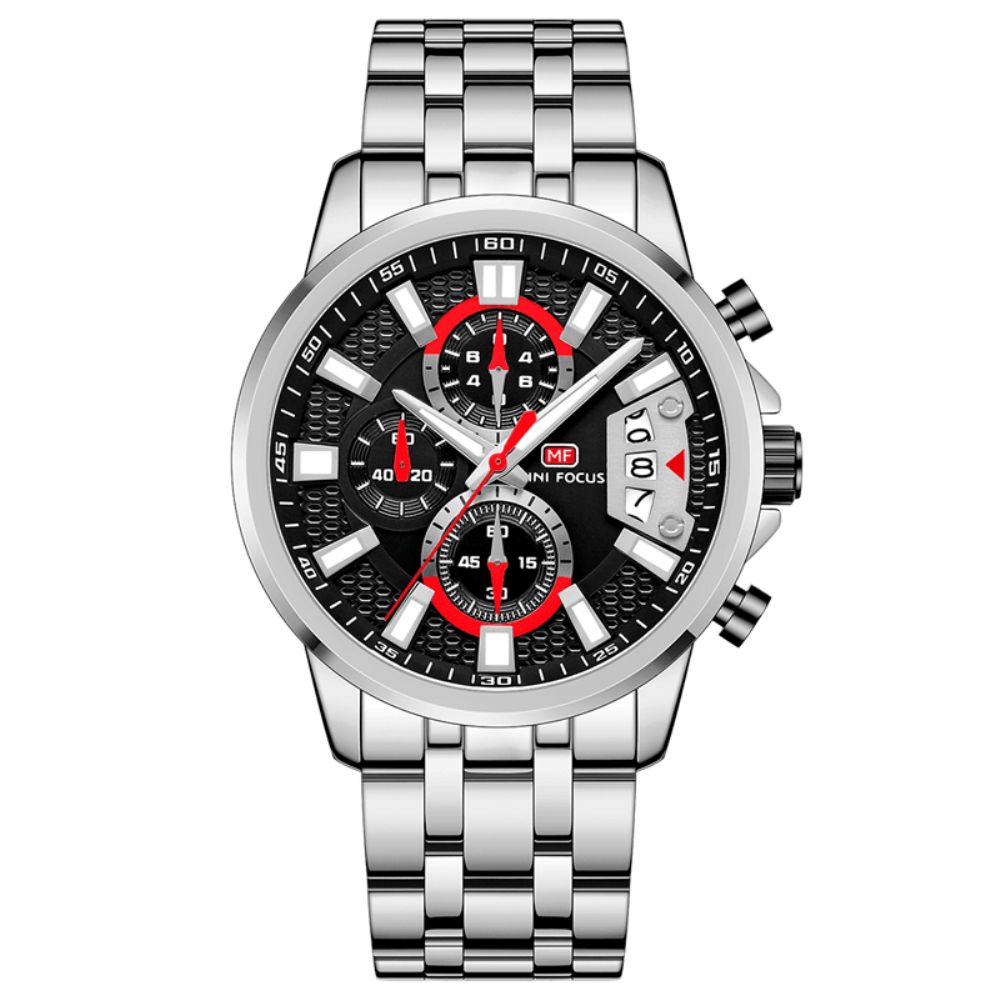 Mini Focus Mf0352G Multifunctioneel Kleurrijk Waterdicht Quartz Horloge Datumweergave Volledig Stalen Herenhorloges