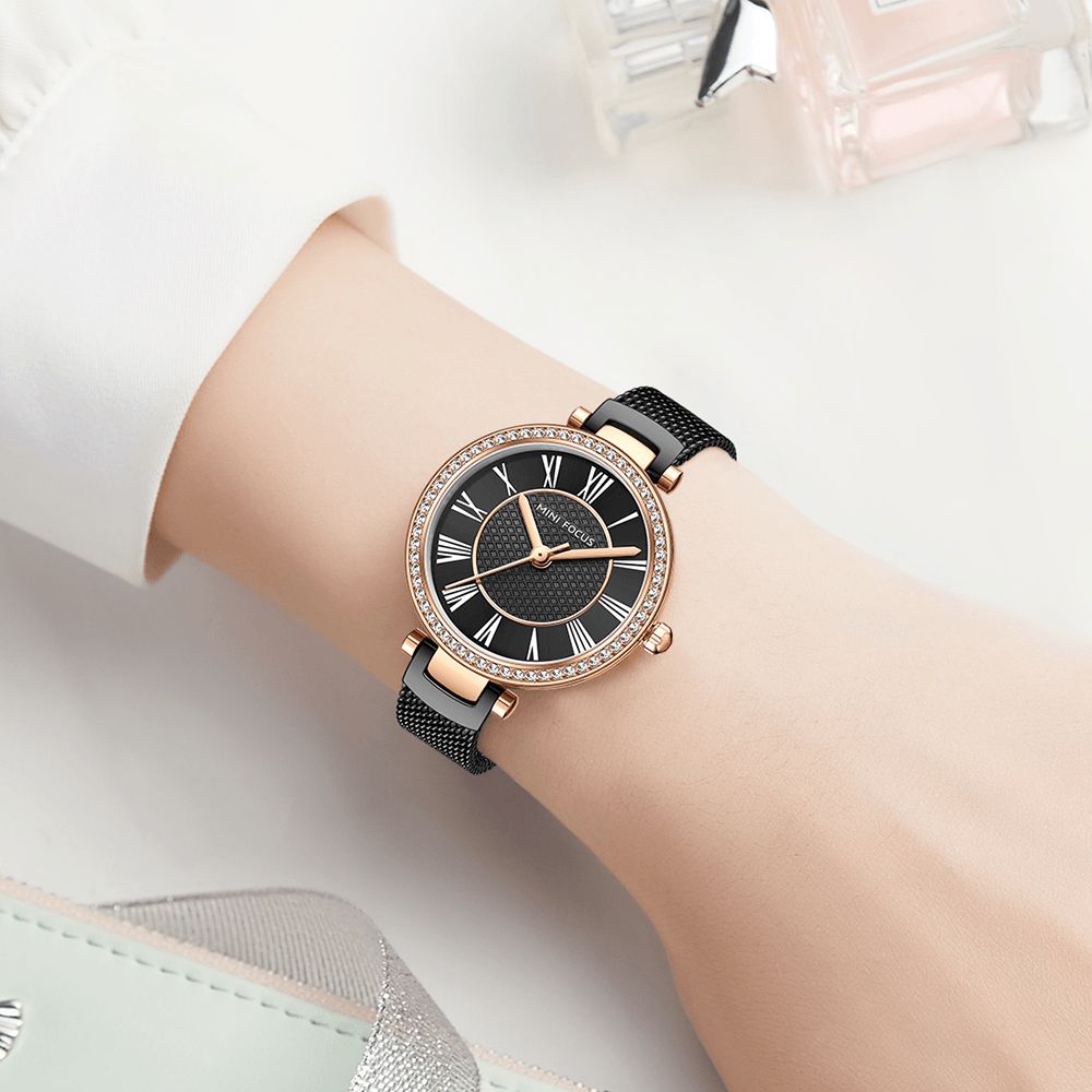 Mini Focus Mf0424L Elegant Dameshorloge Mode Casual Stalen Band Kristal Waterdicht Quartz Horloge