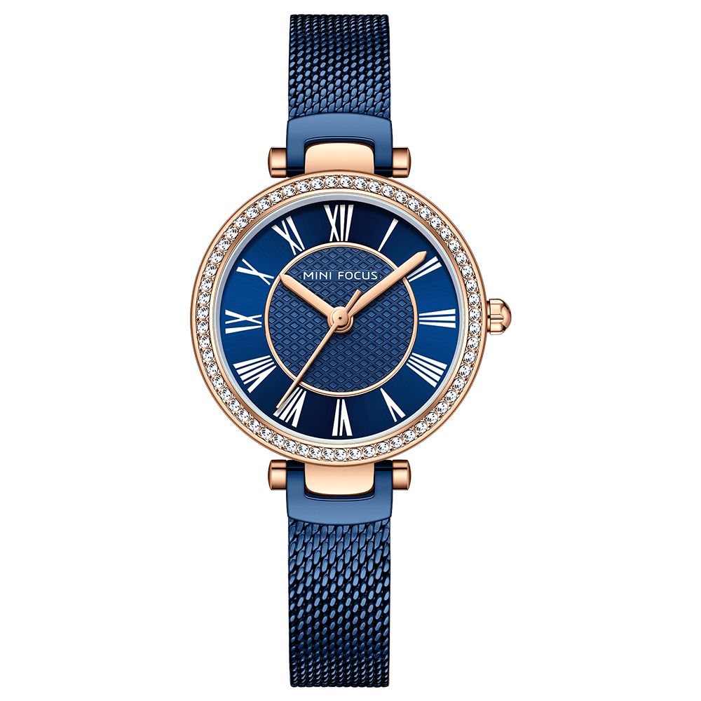 Mini Focus Mf0424L Elegant Dameshorloge Mode Casual Stalen Band Kristal Waterdicht Quartz Horloge