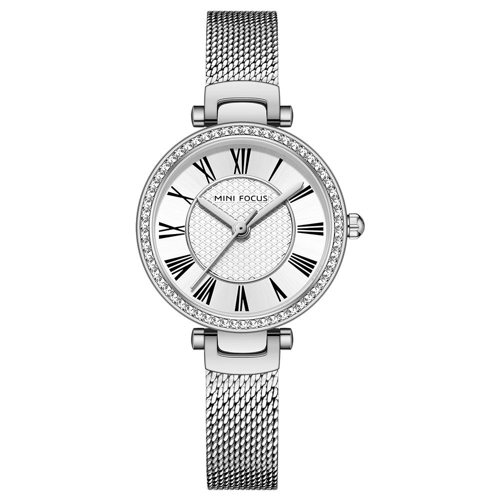 Mini Focus Mf0424L Elegant Dameshorloge Mode Casual Stalen Band Kristal Waterdicht Quartz Horloge